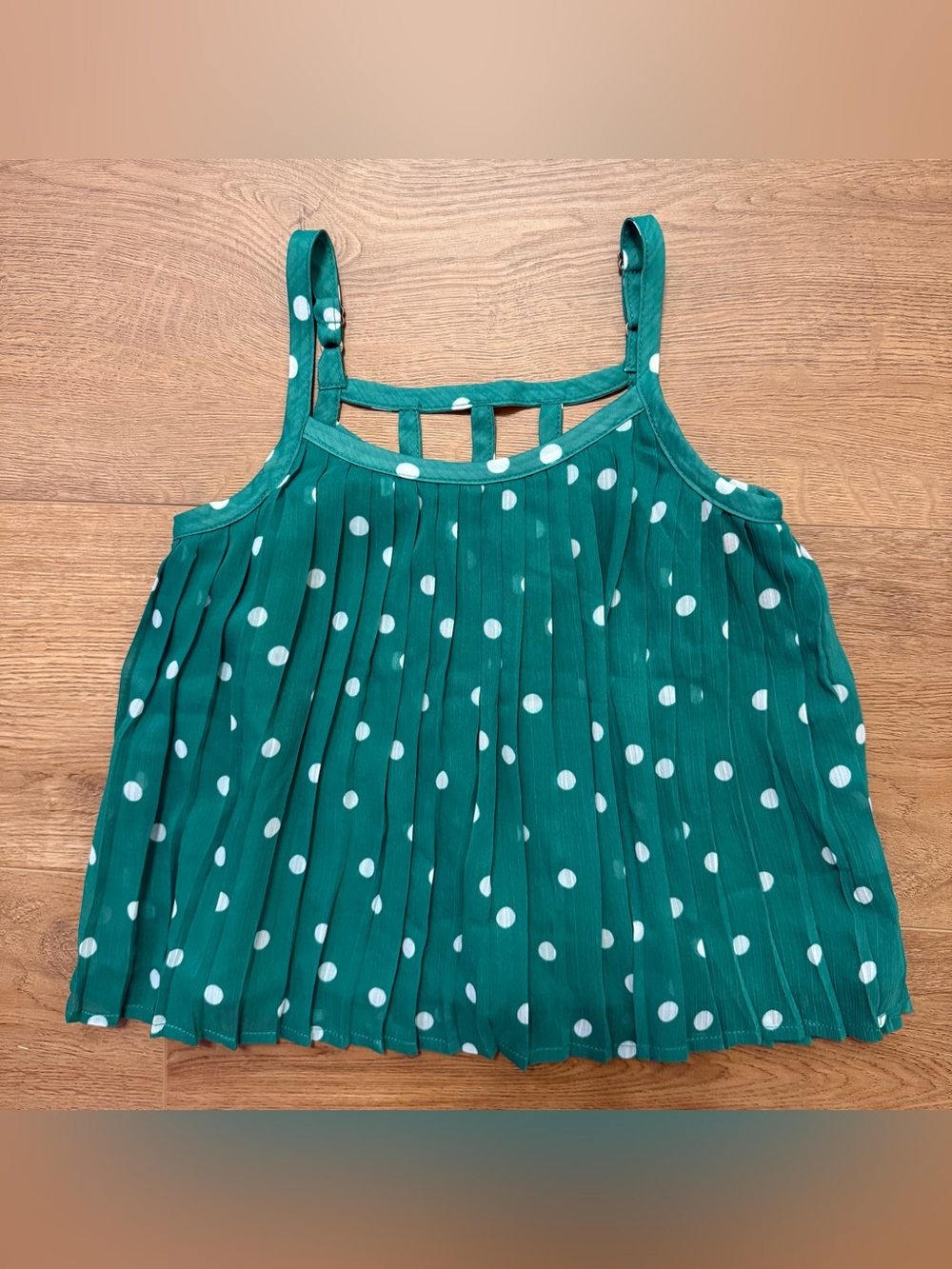 Abercrombie Kids Girls Green White Lined Polka Dot Pleated Tank Top Sz. 5-6